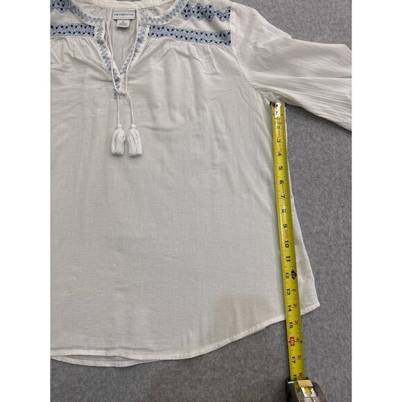 White and Blue Liz Claiborne Embroidered Cotton Peasant Top - Size XL0 - Picture 6 of 7